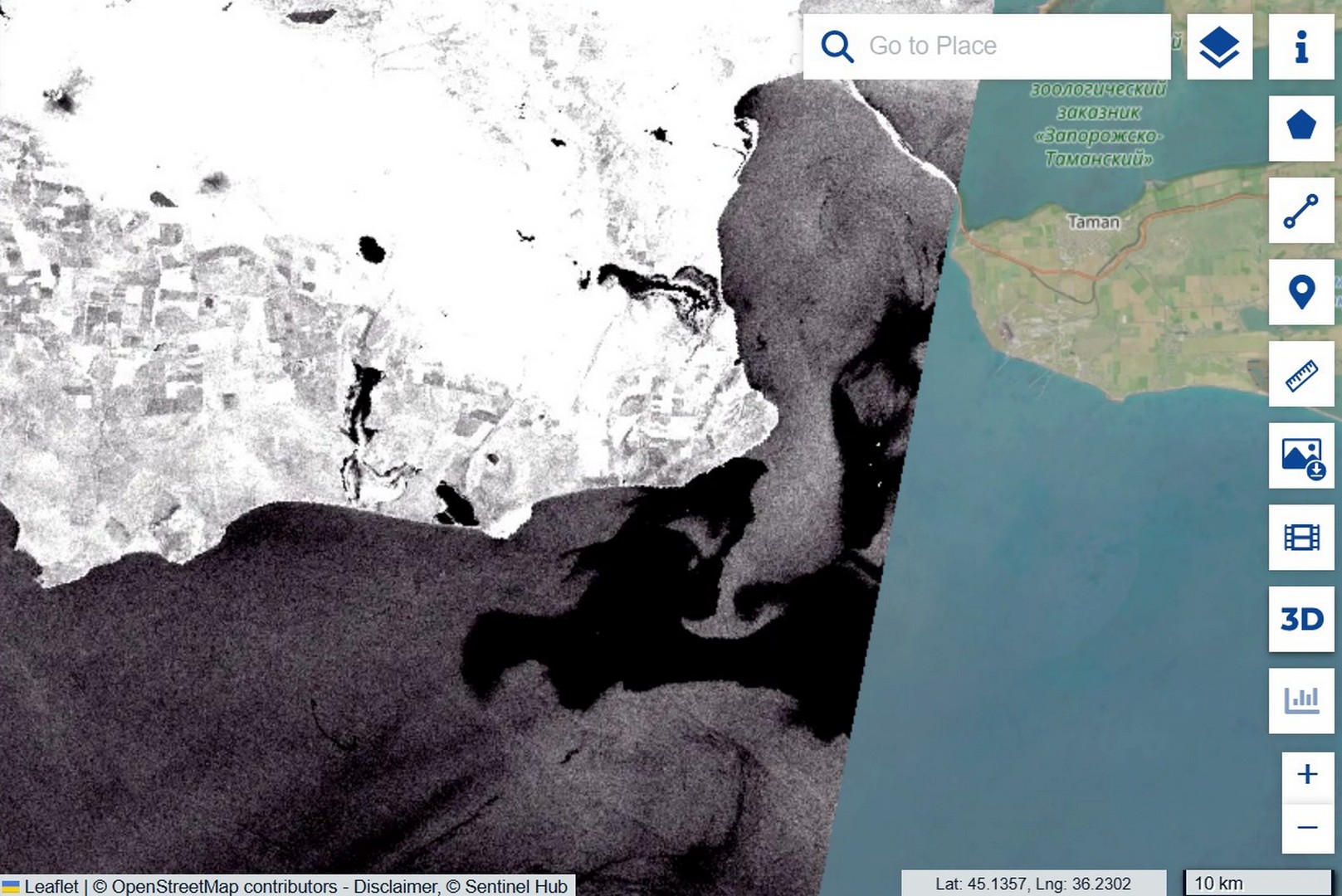 Sentinel-1, 4 August: pollution tongue stretched to 40.44 km with vortex structures